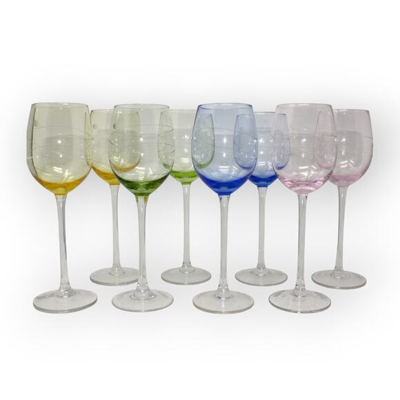 8 Lenox TUSCANY SEASONS PASTEL GOBLETS Crystal Water Wine Swirl Cut Etched - Picture 1 of 11